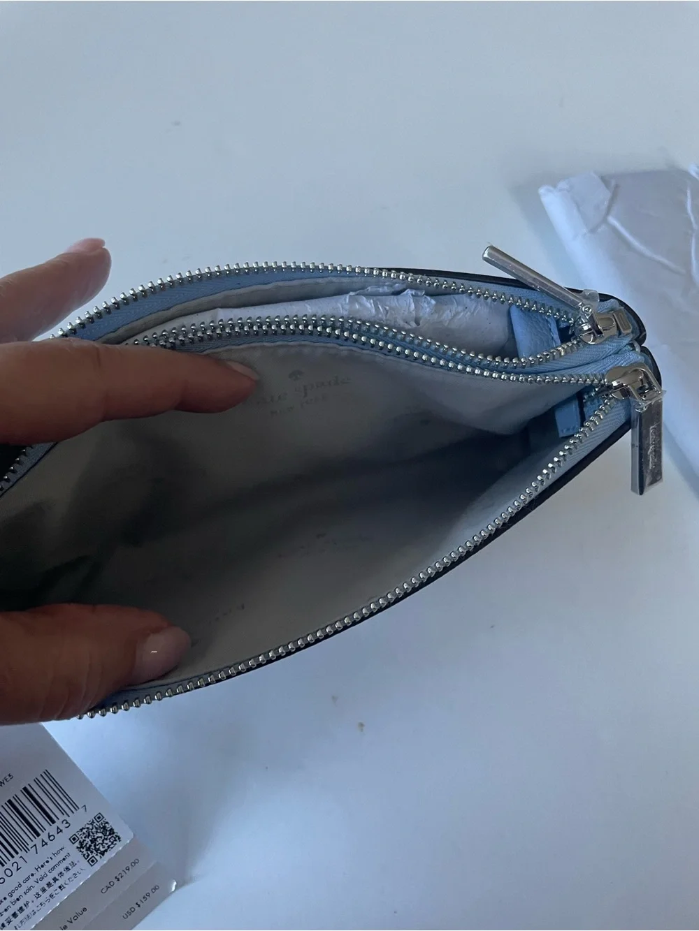 kate spade powder blue pebble leather wristlet